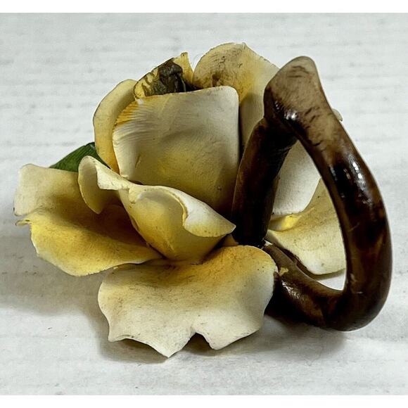 VTG Italian CAPODIMONTE MOLLICA Porcelain Hand Painted Yellow Rose Candle Holder - Picture 6 of 10